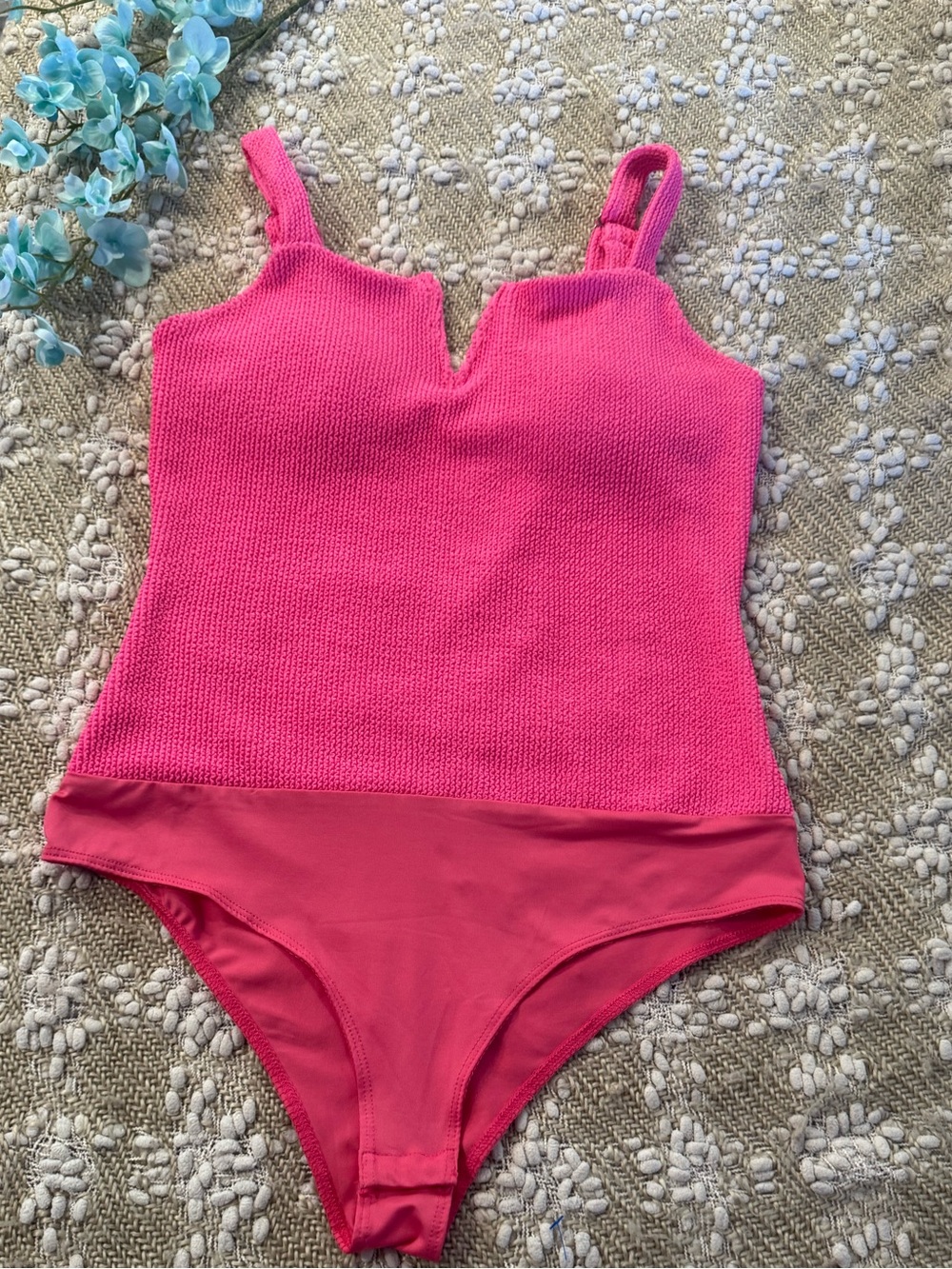 White Birch strapless bodysuit top, fuchsia pink, women's size M,